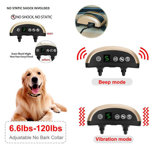 Collier Anti-aboiement Choc & Vibration & Bip Fochea IPX7 Collier de Dressage Rechargeable avec Mode Choc & Vibration & Sensibilité Réglable pour les Petits Moyens et Grands Chien