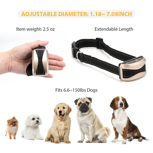 Collier Anti-aboiement Choc & Vibration & Bip Fochea IPX7 Collier de Dressage Rechargeable avec Mode Choc & Vibration & Sensibilité Réglable pour les Petits Moyens et Grands Chien