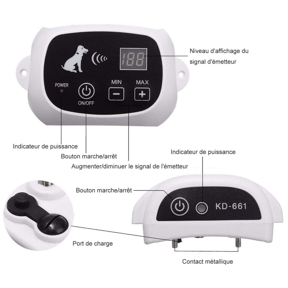 Clôture Anti Fugue Electronique sans fil pour Chien avec 3 colliers