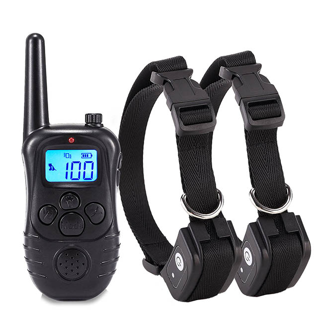 Collier dressage chien télécommande imperméable et rechargeable 300m Anti Aboiement pour 2 chiens