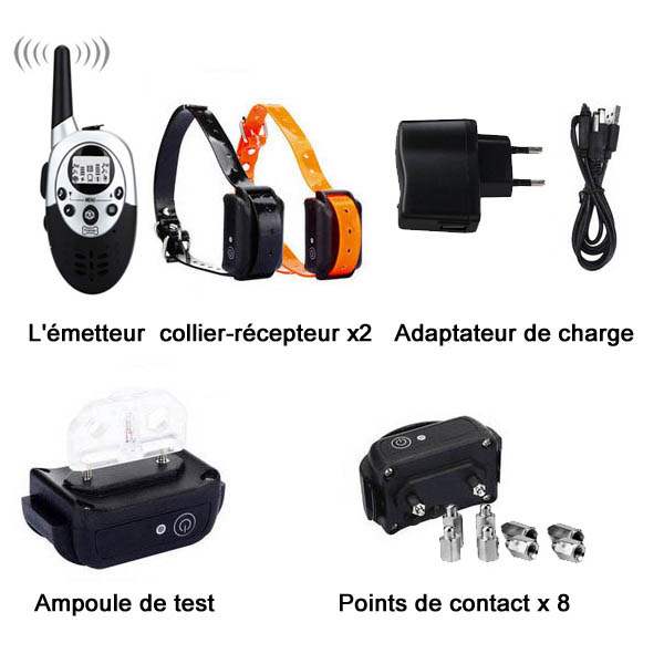 Collier dressage chien Electrique Rechargeable et Etanche 1000m Anti Aboiement pour 2 chiens